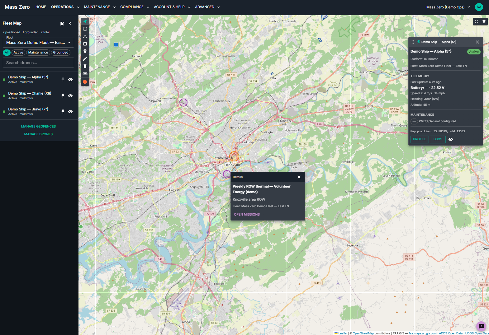 Map view filtered by client site with operational markers